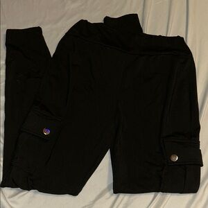 Black Cargo stretchy Pants with Button Detail